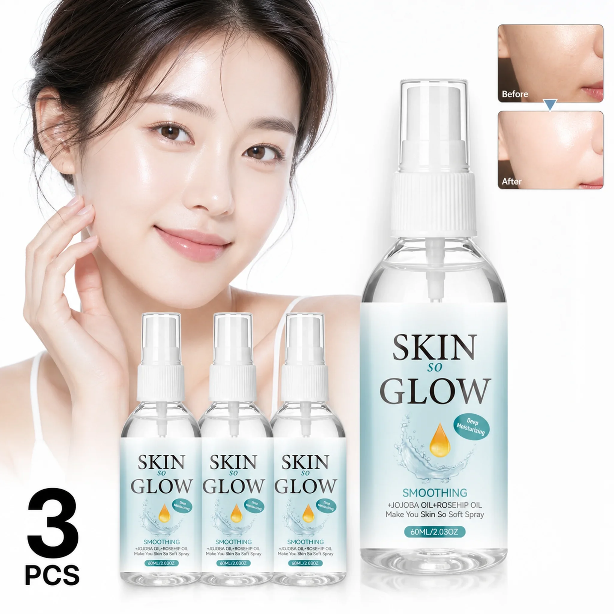 Face Oil Rosehip - 60มล. สเปรย์น้ำมันบำรุงผิวกาย Skin So Glow ผสมโจโจ้บา